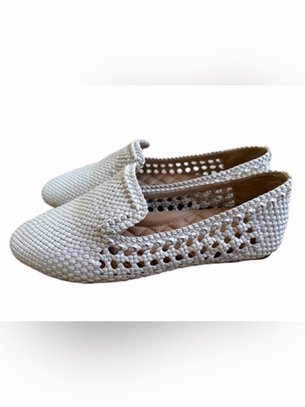 Birdies White Woven Slip-On Loafers